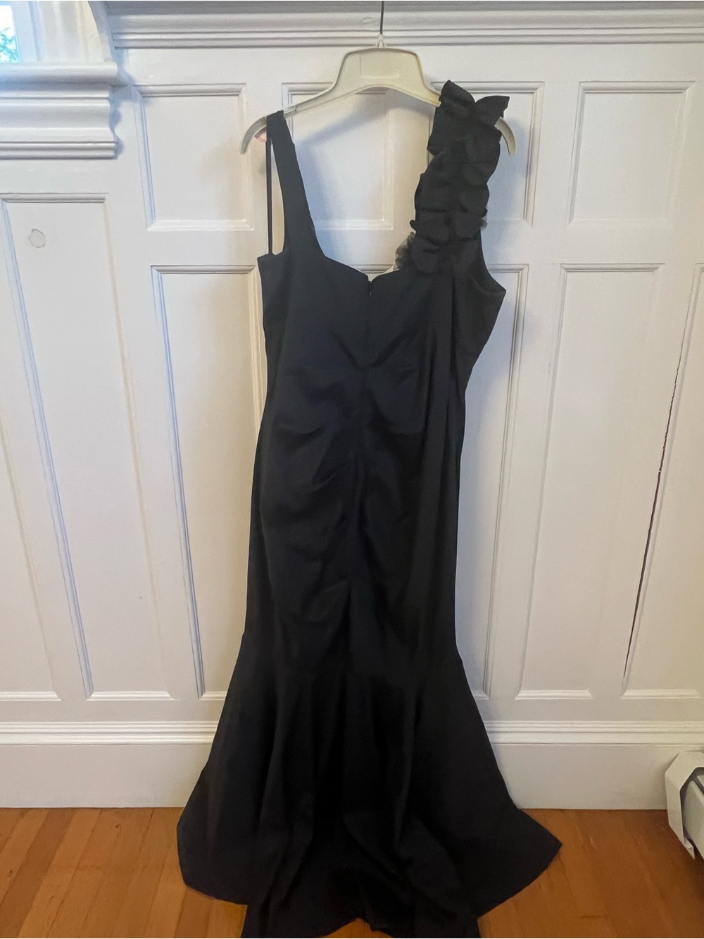 Xscape Black One-Shoulder Ruffle Gown